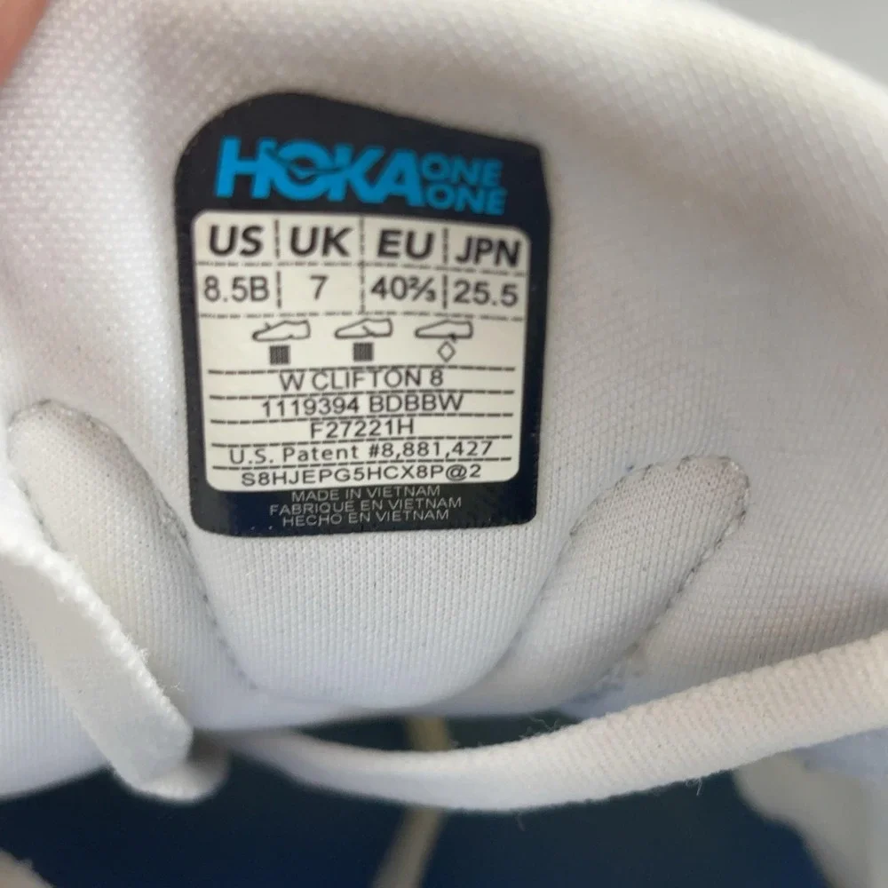 Hoka One One Clifton 8 Shoes Womens Size 8.5 White Sneakers 1119394 BDBBW